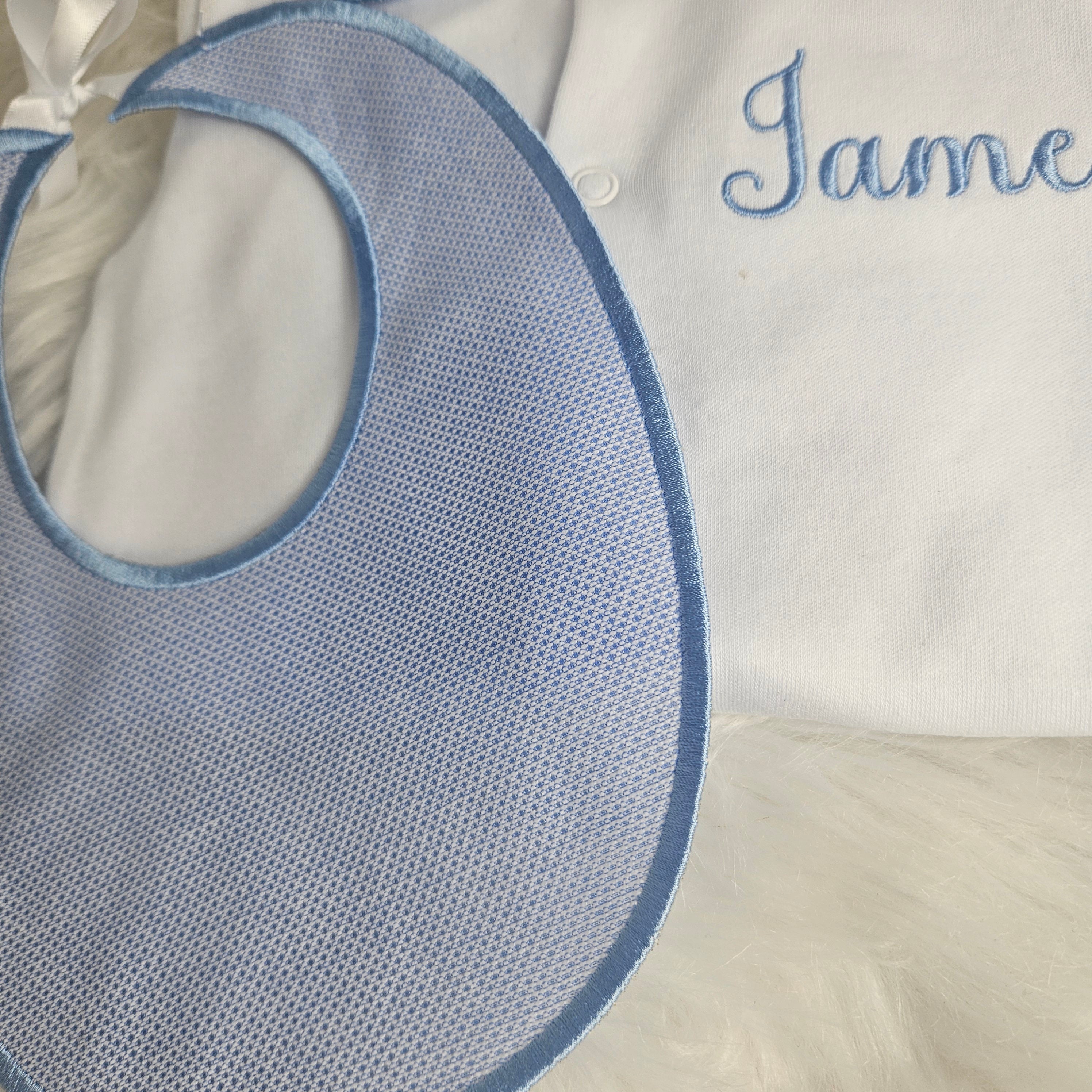 Blue collar sleepsuit bib tag
