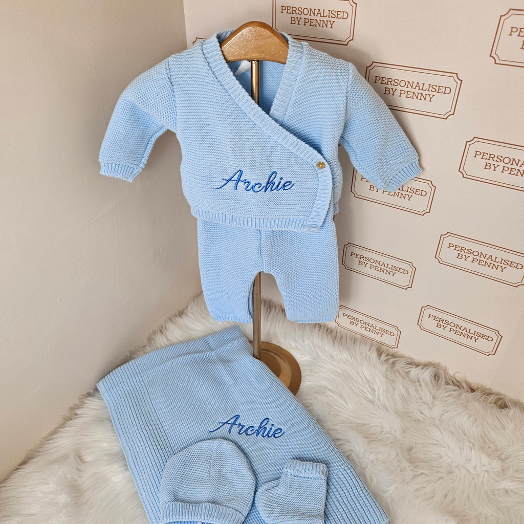 Baby knitted 4 piece set including blanket