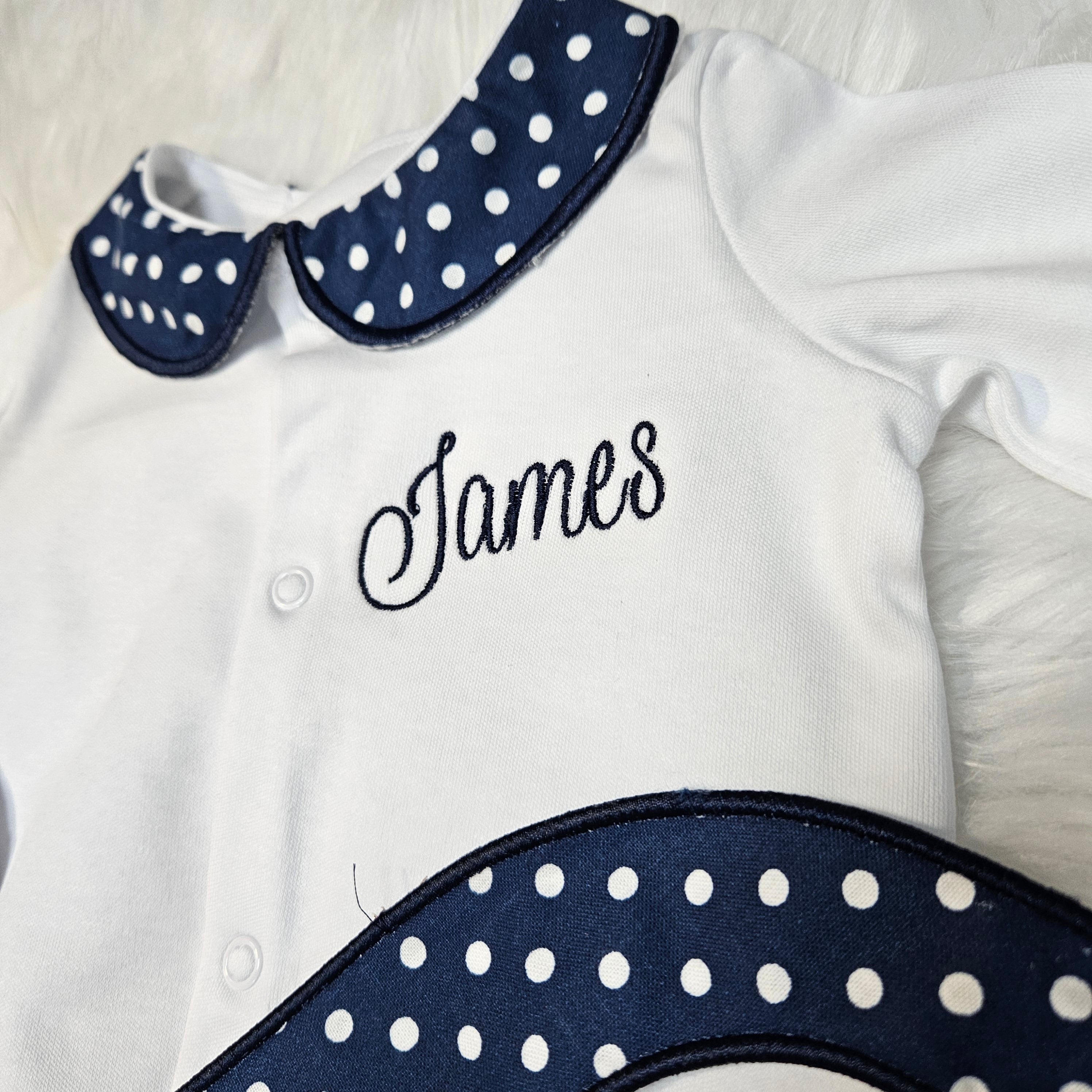 Poka dot sleepsuit collar and bib