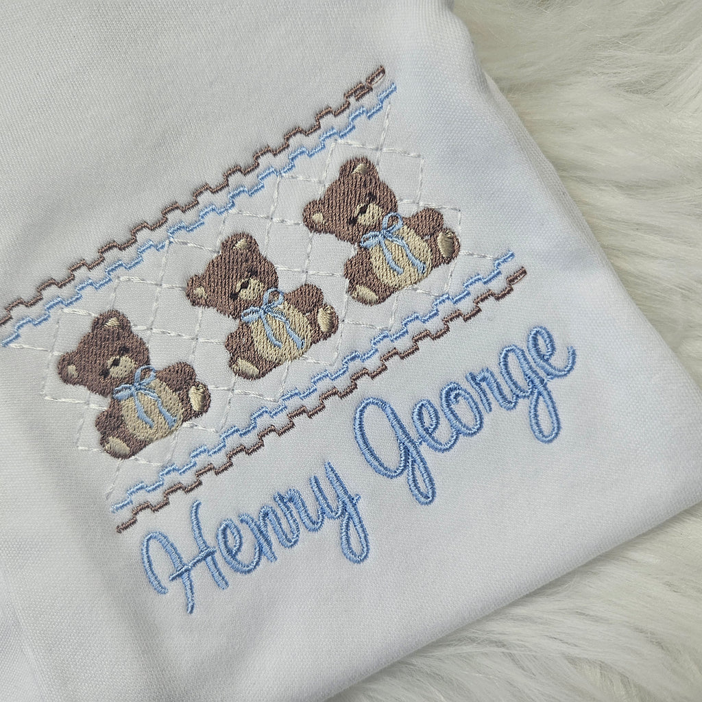 Little bears faux smock sleepsuit