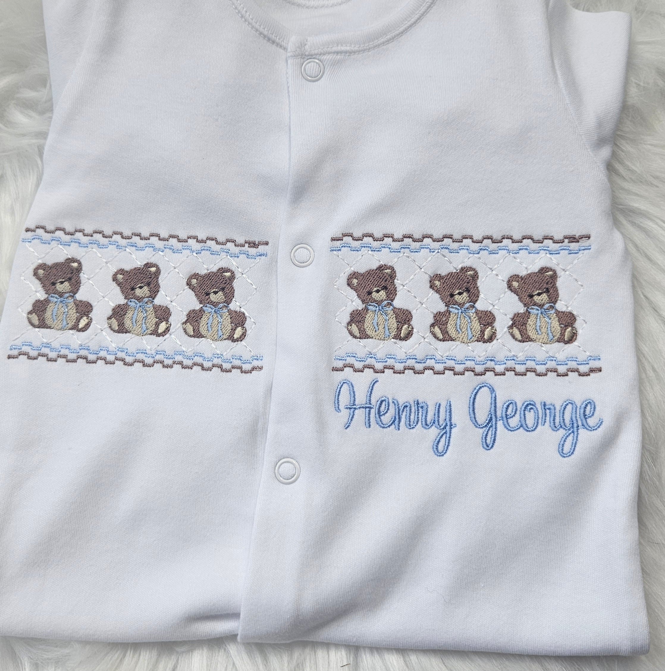 Little bears faux smock sleepsuit