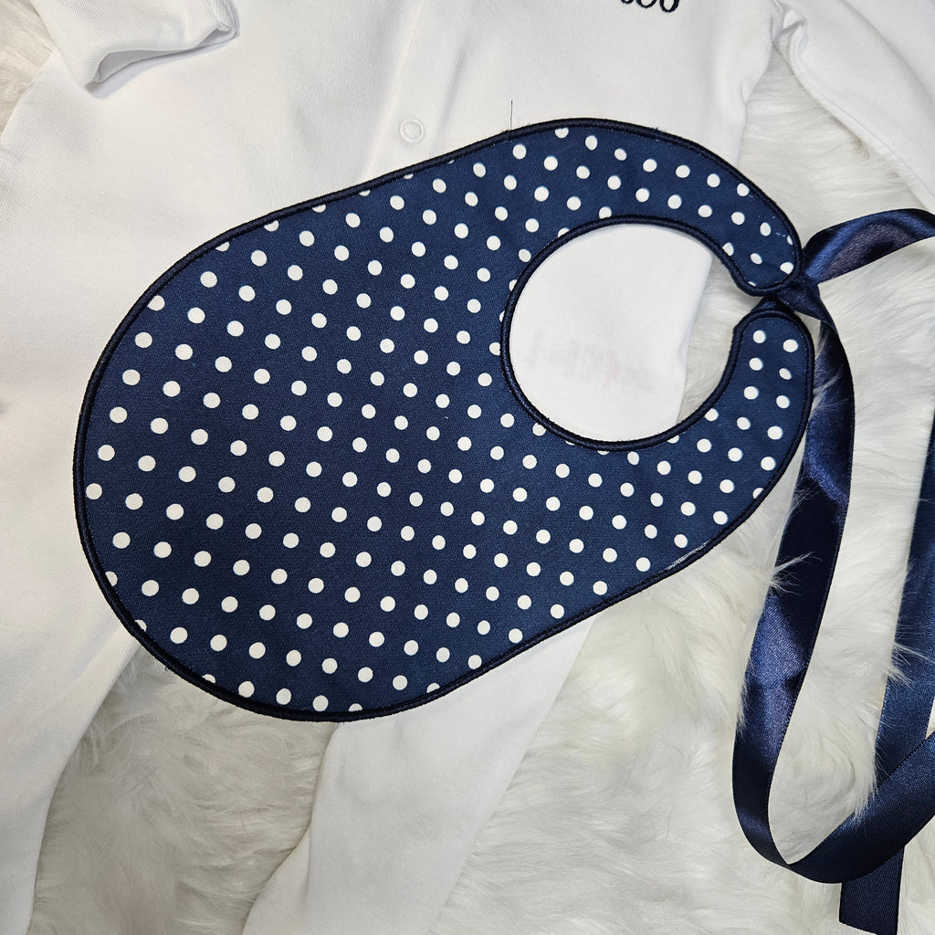 Poka dot sleepsuit collar and bib