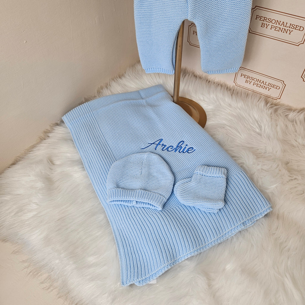 Baby knitted 4 piece set including blanket
