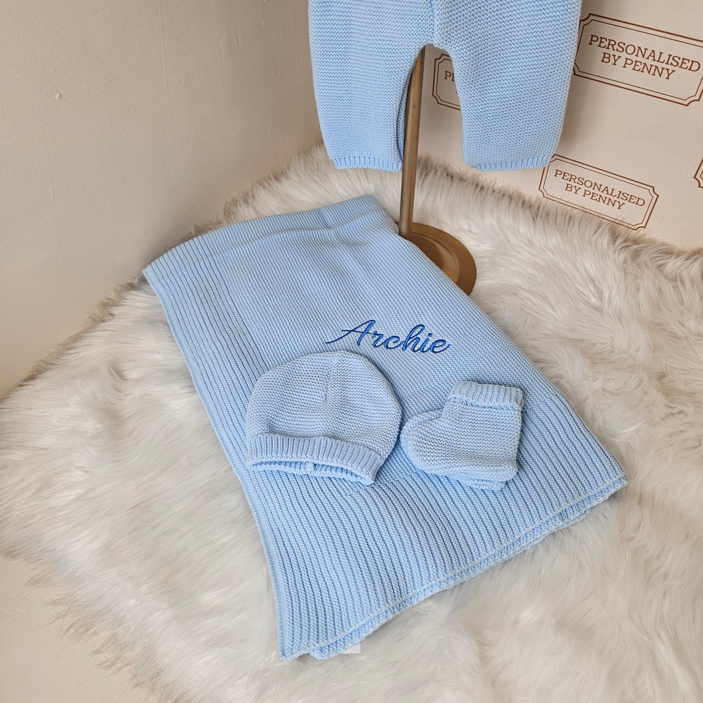 Baby knitted 4 piece set including blanket