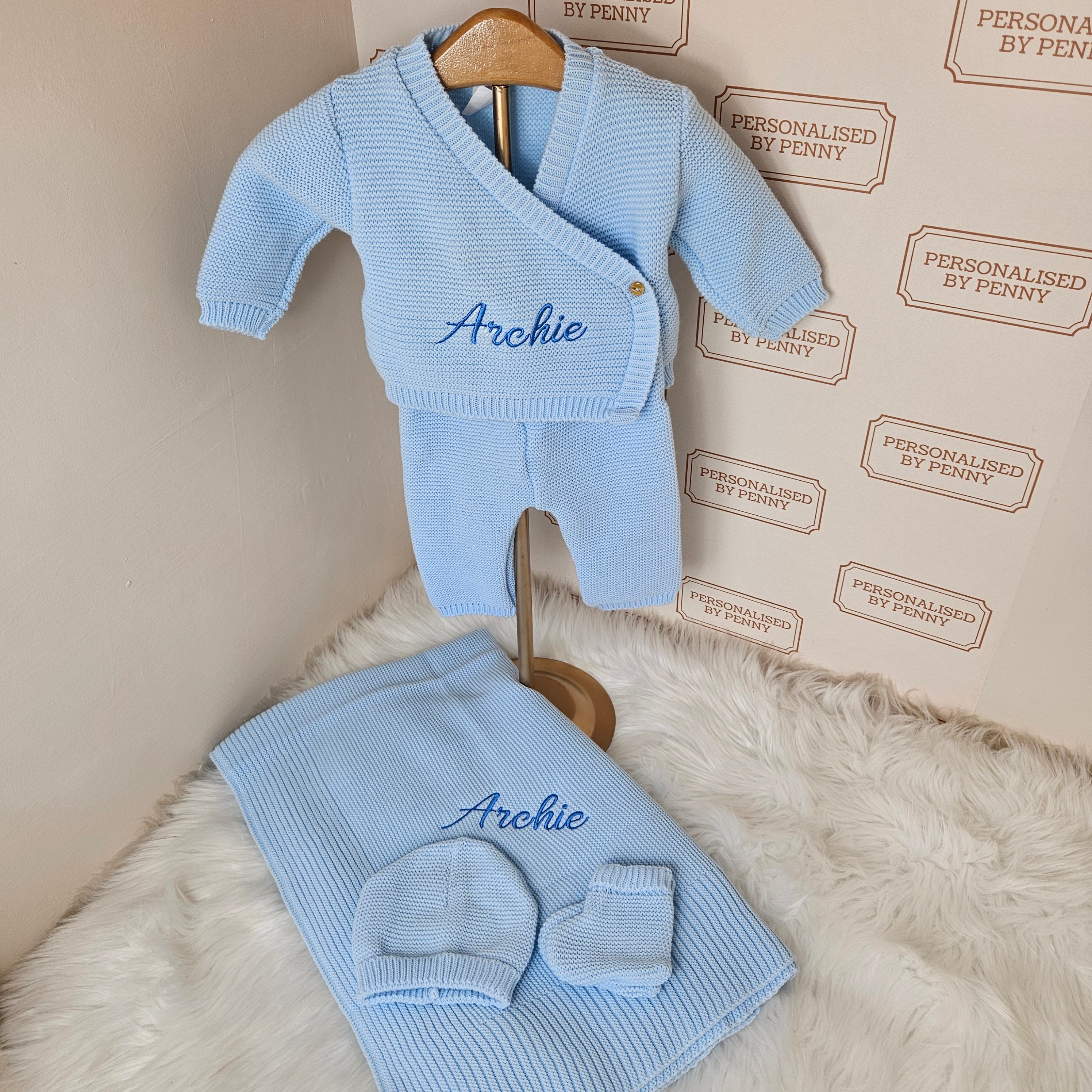 Baby knitted 4 piece set including blanket