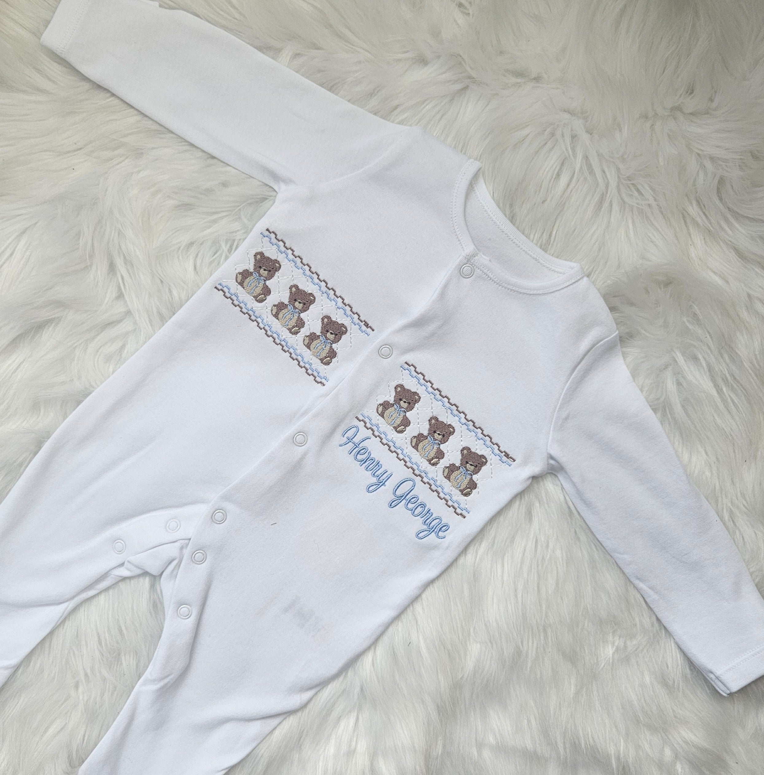 Little bears faux smock sleepsuit