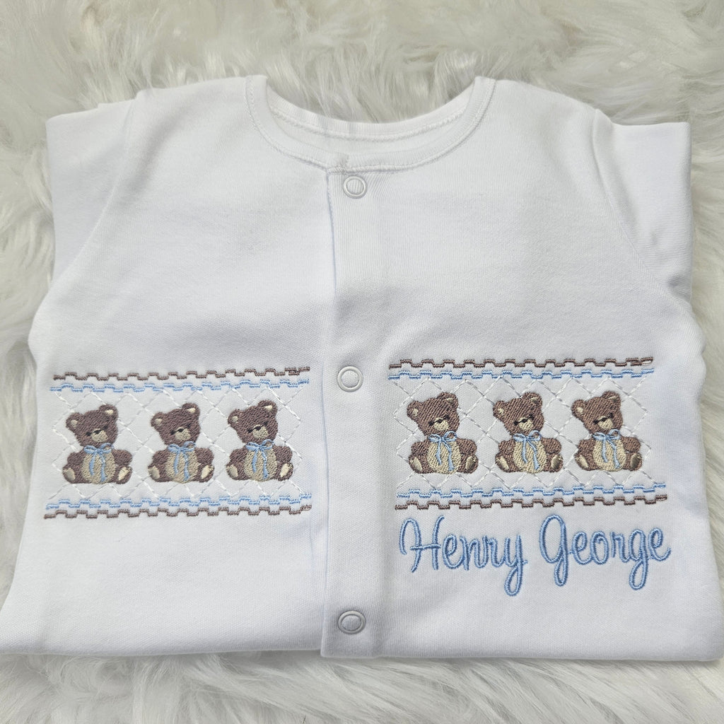 Little bears faux smock sleepsuit