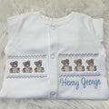 Little bears faux smock sleepsuit
