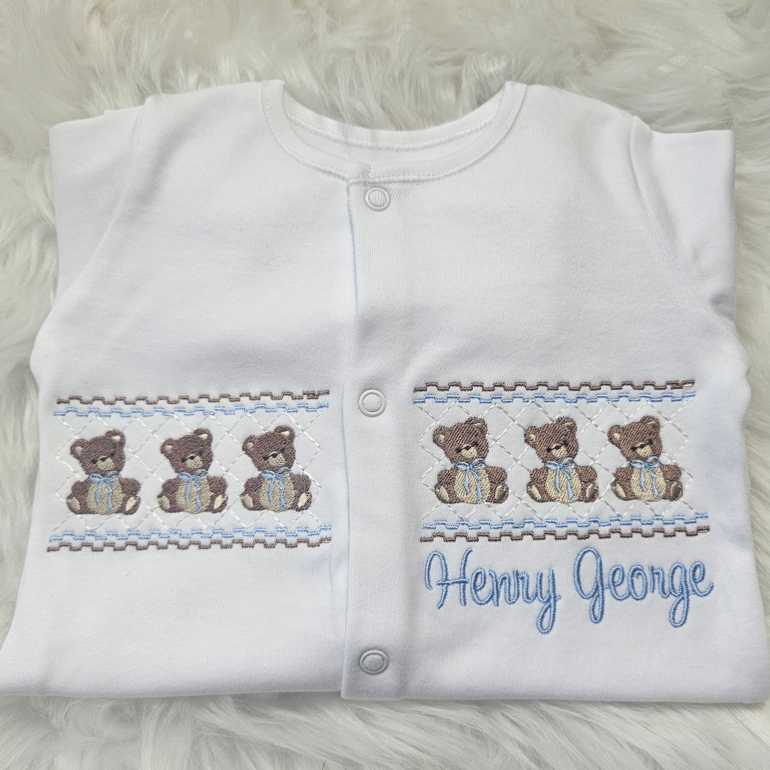 Little bears faux smock sleepsuit
