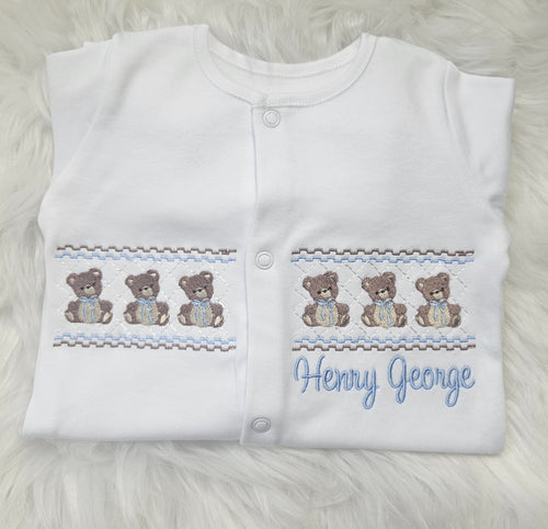 Little bears faux smock sleepsuit