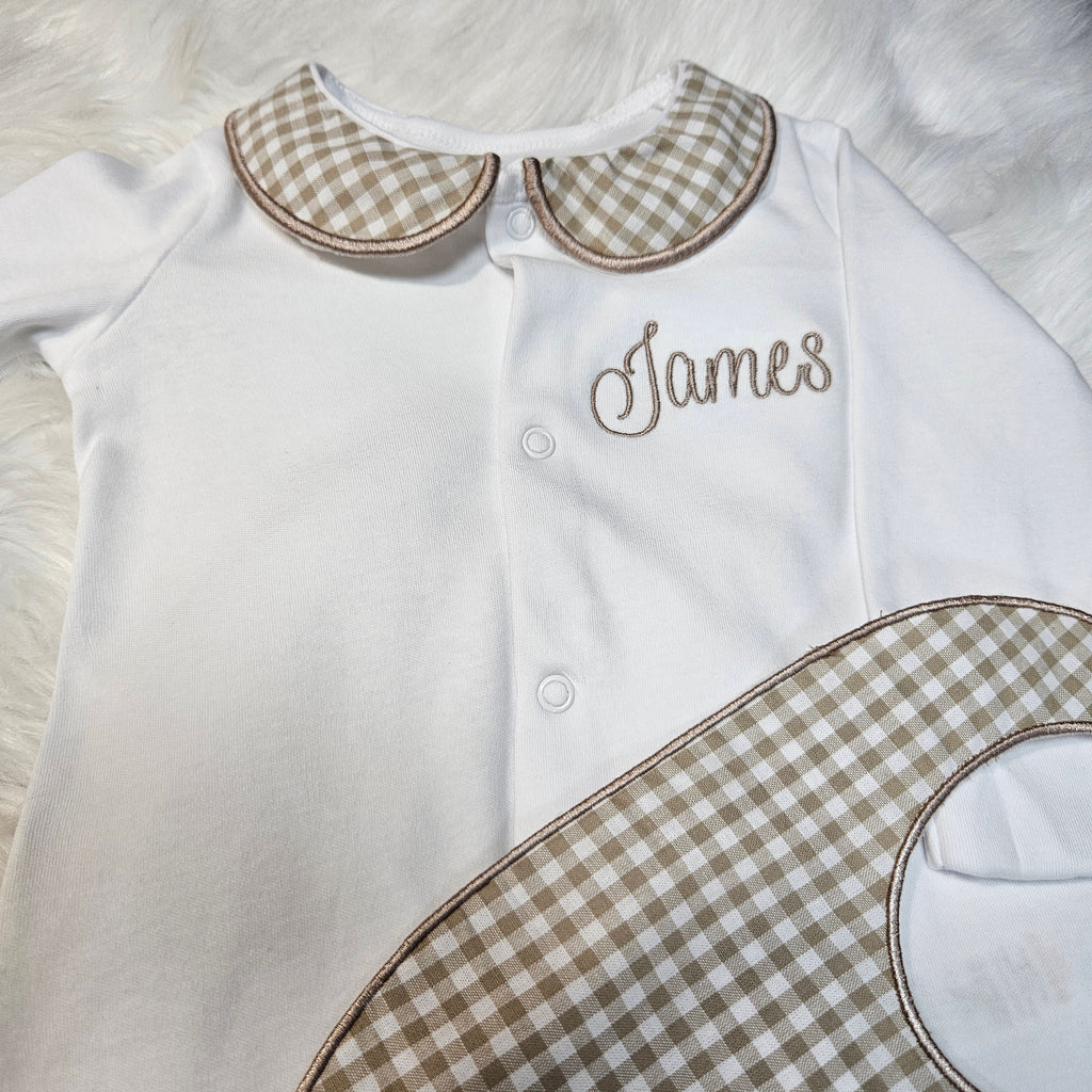 Gingham sleepsuit set collar bib