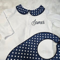 Poka dot sleepsuit collar and bib